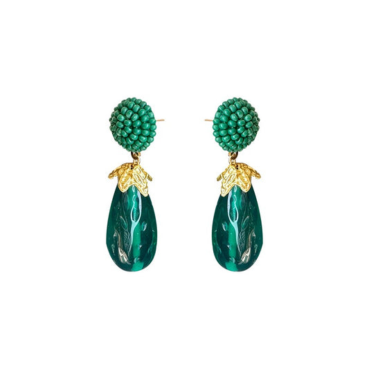 Exaggerated Green Eggplant Earrings