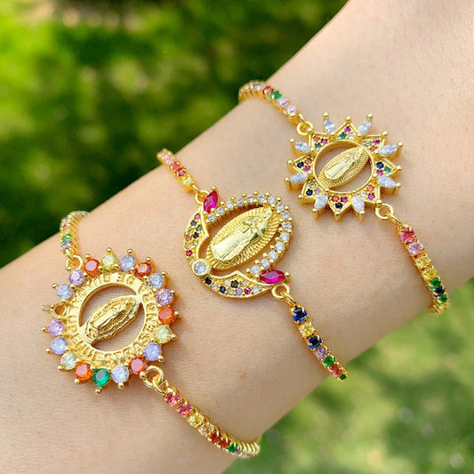 Colored Zircon Virgin Mary Bracelet with Personalized Fashion Jewelry
