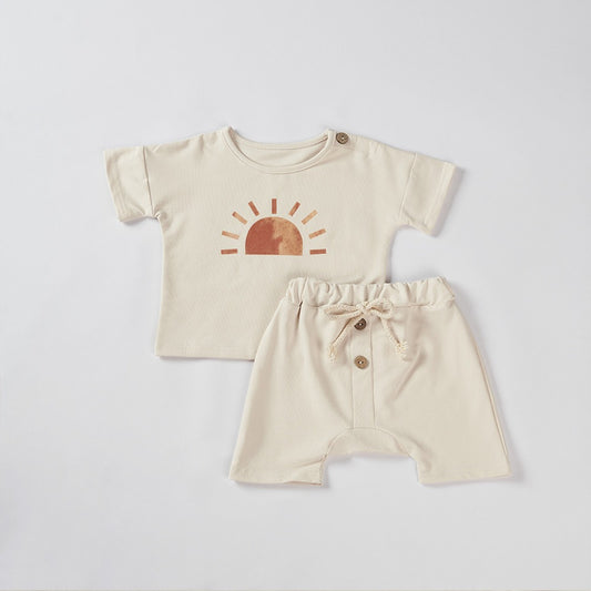 Boys and Girls Ice Cream Sun Print Summer Pure Cotton Set Two Piece Baby Loose Set