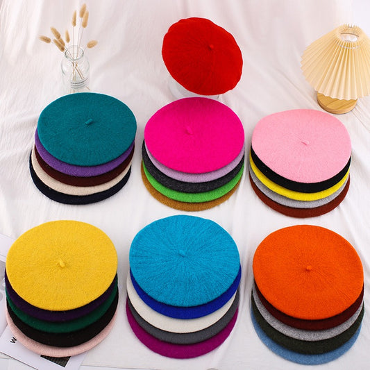 Wool beret versatile woolen painting hat for women